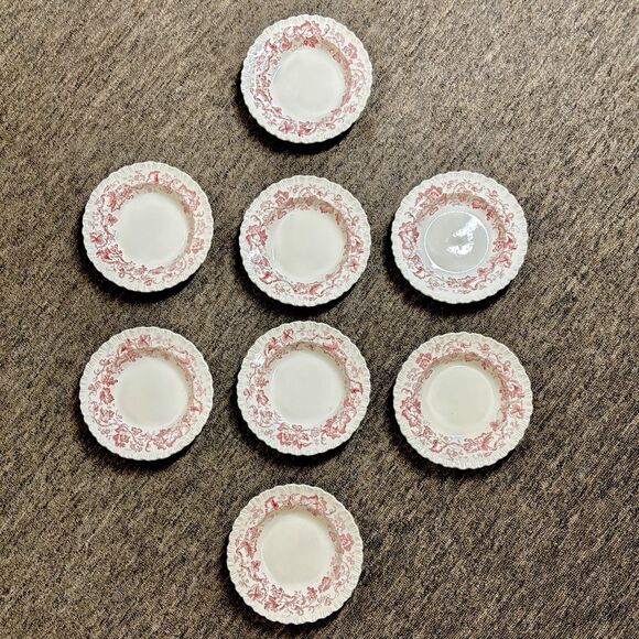 Wedgwood England Red Transferware Soup Bowls Set of 8 Grapevine Scalloped Rim - Picture 5 of 11